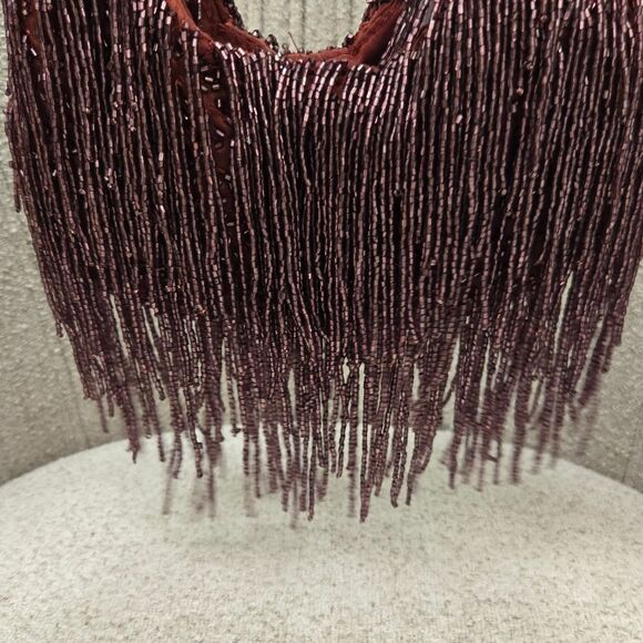 VIRAL Beaded Fringe Burgundy Handbag - Picture 3 of 5
